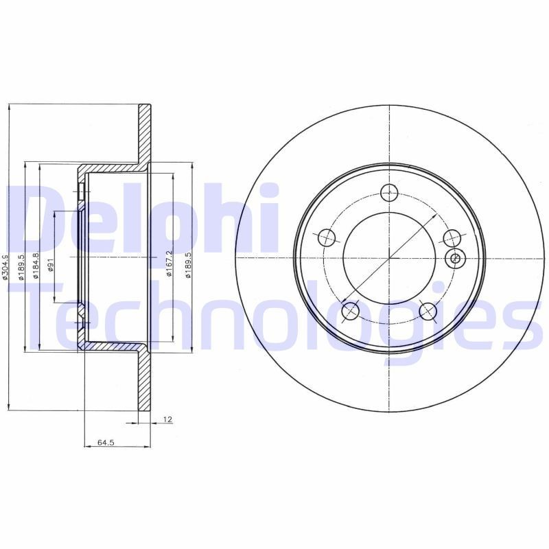 DELPHI BG4321: Piduriketas Ø: 305mm, täis, Ø: 305mm, õlitatud
