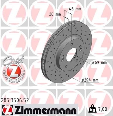 ZIMMERMANN 285.3506.52: Disc de frână Ř: 294mm, ventilat interior, perforat, Ř: 294mm, acoperit (cu un strat protector) SPORT COAT Z