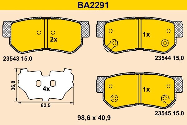Barum BA2291: Piduriklotsid koos kokkusurumisvastase plekiga