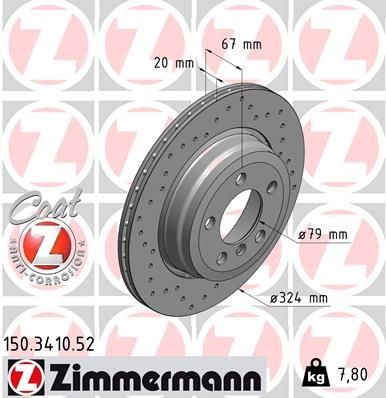 ZIMMERMANN 150.3410.52: Piduriketas Ø: 324mm, välisõhutus, perforeeritud, Ø: 324mm, kaetud SPORT COAT Z
