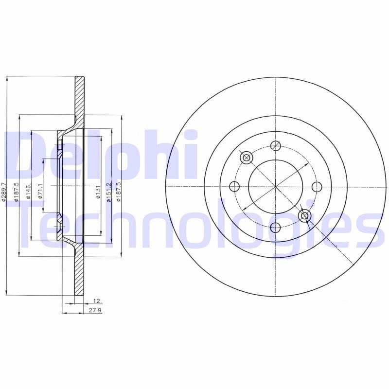 DELPHI BG4322: Bremseskive Ø: 290mm, fuldstændigt, Ø: 290mm, olieret