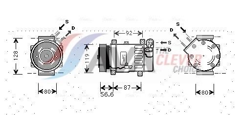 AVA COOLING SYSTEMS CNAK238: Kliimakompressor ** CLEVER FIT ** ilma PAG-kompressoriõli, koos magnetsiduriga, ilma dioodita
