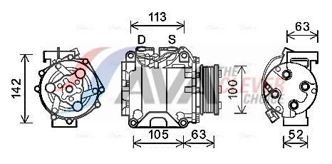 AVA COOLING SYSTEMS HDAK237: Compresor AC ** CLEVER FIT ** cu elei compresor-PAG, cu ambreiaj magnetic, fara dioda