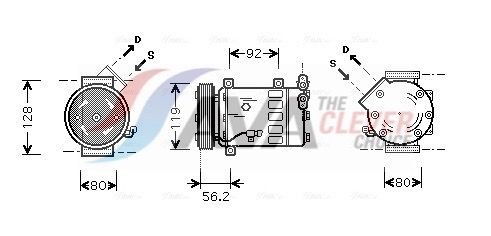 AVA COOLING SYSTEMS CNAK237: Compresor AC ** CLEVER FIT ** cu elei compresor-PAG, cu ambreiaj magnetic, cu dioda