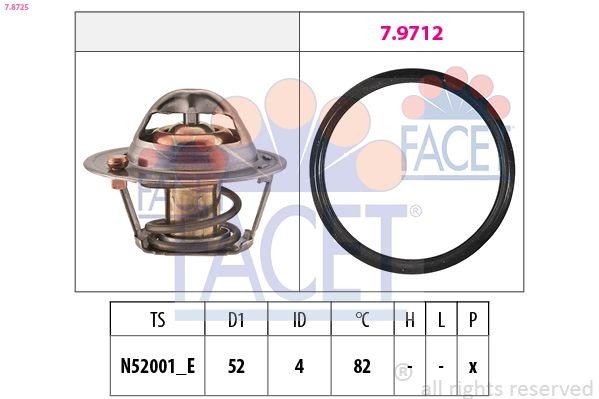 FACET 7.8725: Termostaat, Jahutusvedelik 82°C, 52mm, Made in Italy - OE Equivalent
