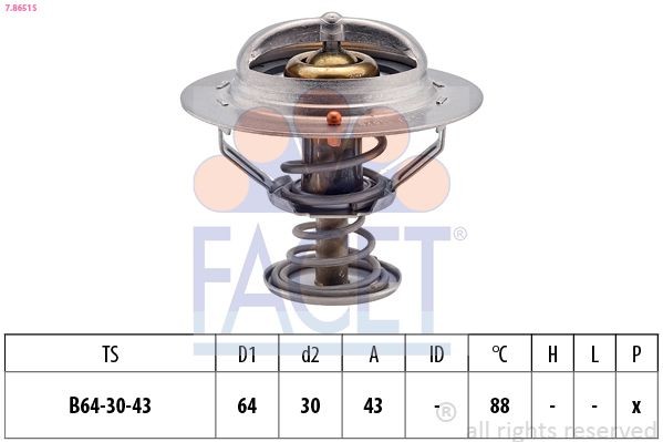 FACET 7.8526: Termostat, lichid racire 83°C, 67mm, 29mm, Made in Italy - OE Equivalent