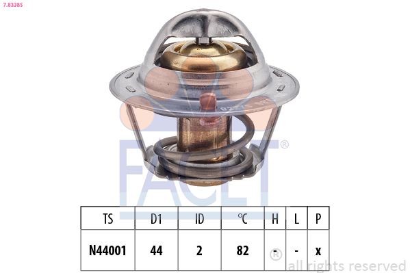 FACET 7.8338S: Termostaat, Jahutusvedelik 82°C, 44mm, ilma tihendita, Made in Italy - OE Equivalent