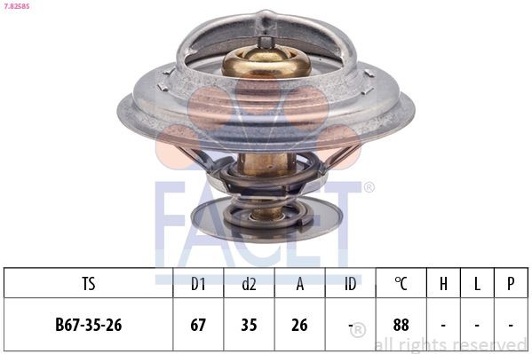 FACET 7.8258S: Termostaat, Jahutusvedelik 88°C, 67mm, 35mm, ilma tihendita, Made in Italy - OE Equivalent