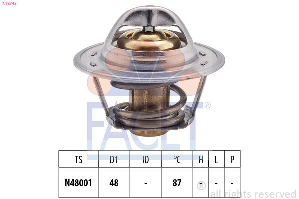 FACET 7.8374S: Termostat, lichid racire 87°C, 48mm, fara etansare, Made in Italy - OE Equivalent