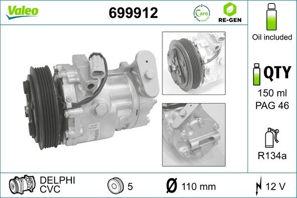 VALEO 699912: Compresor AC cu elei compresor-PAG, REMANUFACTURED