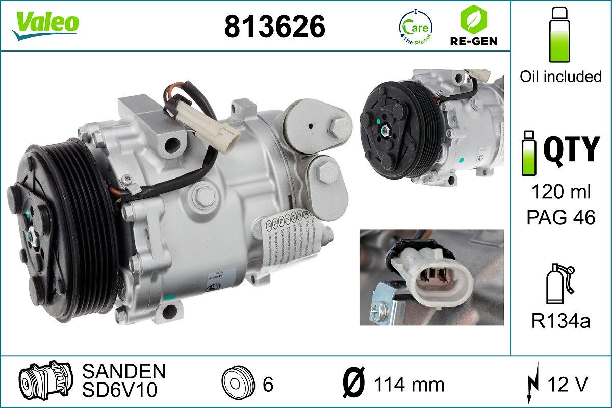 VALEO 813626: Compresor AC cu elei compresor-PAG, REMANUFACTURED