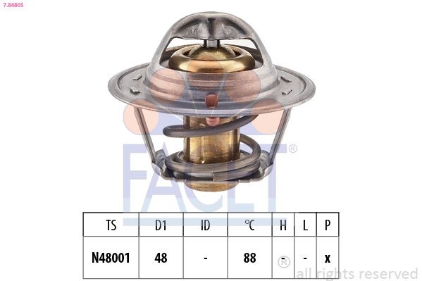 FACET 7.8480S: Termostaat, Jahutusvedelik 88°C, 48mm, ilma tihendita, Made in Italy - OE Equivalent