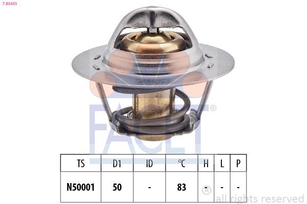 FACET 7.8543S: Termostatas, aušinimo skystis 83°C, 50mm, be tarpiklio / sandariklio, Made in Italy - OE Equivalent