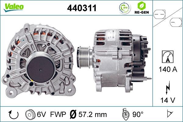 VALEO 440311: Laturi 140A, REMANUFACTURED PREMIUM