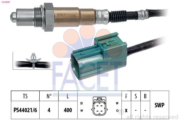 FACET 10.8007: Lambda andur koos kinnitusmaterjaliga, Made in Italy - OE Equivalent
