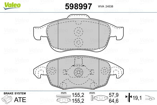 VALEO 598997: Plăcuțe de frână punte fata, cu tabla anti scartait
