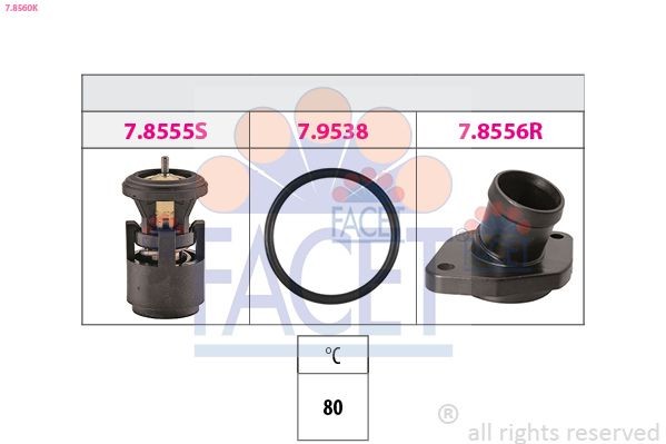 FACET 7.8560K: Termostat, lichid racire 80°C, cu piese de legătură, Made in Italy - OE Equivalent