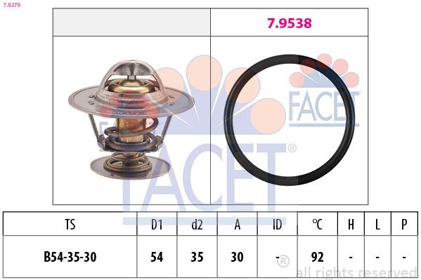 FACET 7.8279: Termostaat, Jahutusvedelik 92°C, 54mm, 35mm, Made in Italy - OE Equivalent