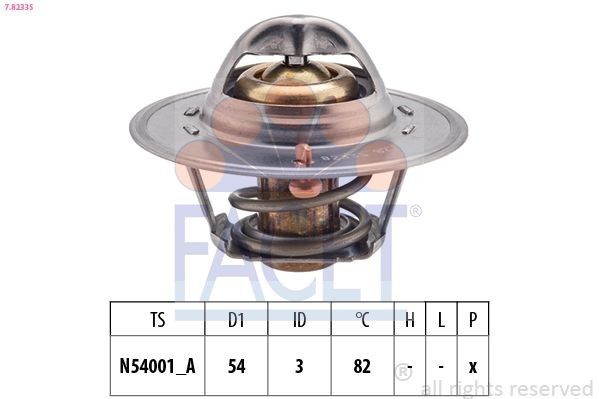 FACET 7.8233S: Termostat, lichid racire 82°C, 54mm, fara etansare, Made in Italy - OE Equivalent