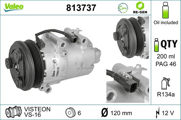 VALEO 813737: Kliimakompressor PAG-kompressoriõliga, REMANUFACTURED