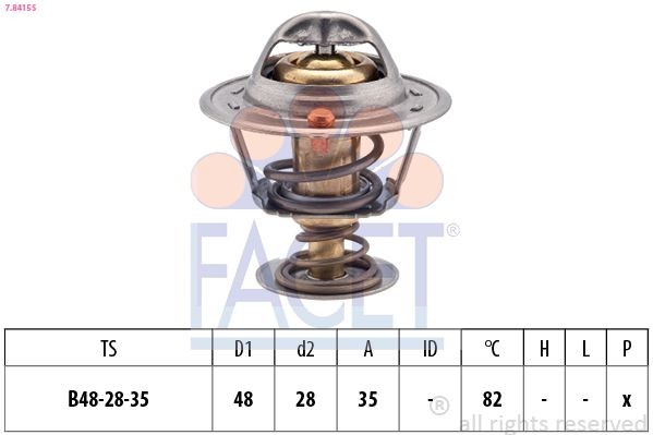 FACET 7.8415S: Termostaat, Jahutusvedelik 82°C, 48mm, 28mm, ilma tihendita, Made in Italy - OE Equivalent