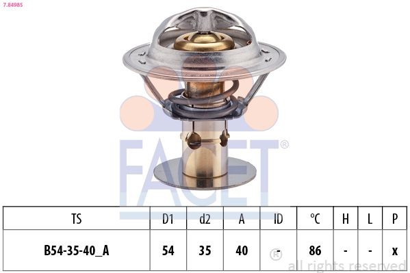 FACET 7.8498S: Termostatas, aušinimo skystis 86°C, 54mm, 35mm, be tarpiklio / sandariklio, Made in Italy - OE Equivalent