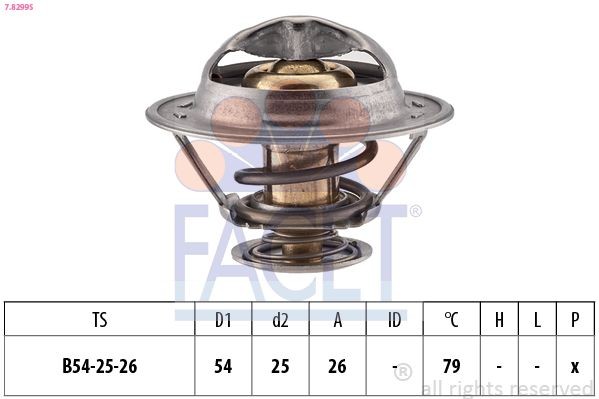 FACET 7.8299S: Termostaat, Jahutusvedelik 79°C, 54mm, 25mm, ilma tihendita, Made in Italy - OE Equivalent