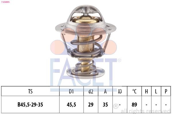 FACET 7.8389S: Termostaat, Jahutusvedelik 89°C, 45,5mm, 29mm, ilma tihendita, Made in Italy - OE Equivalent