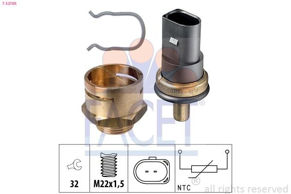 FACET 7.3278K: Andur, Jahutusvedeliku temp. M22x1,5, Made in Italy - OE Equivalent