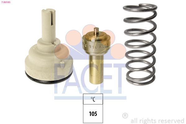 FACET 7.8618S: Termostaat, Jahutusvedelik 105°C, ilma tihendita, Made in Italy - OE Equivalent