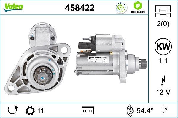 VALEO 458422: Starter 1,1kW, REMANUFACTURED PREMIUM