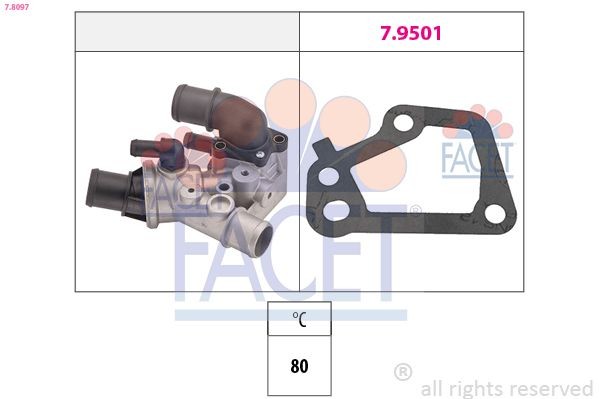 FACET 7.8097: Termostat, lichid racire 80°C, cu racord cu filet pentru senzorul de temperatură, Made in Italy - OE Equivalent