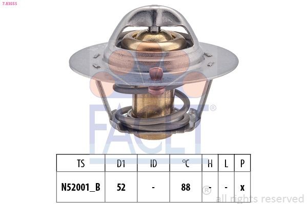 FACET 7.8355S: Termostaat, Jahutusvedelik 88°C, 52mm, ilma tihendita, Made in Italy - OE Equivalent