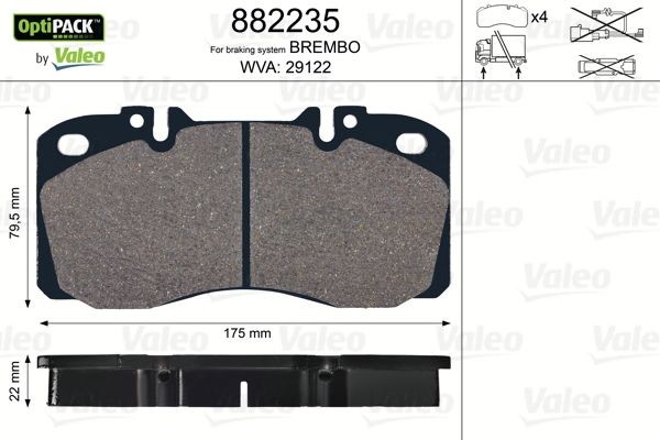 VALEO 882235: Piduriklotsid Esisild, Tagasild, ilma kruvideta, OPTIPACK