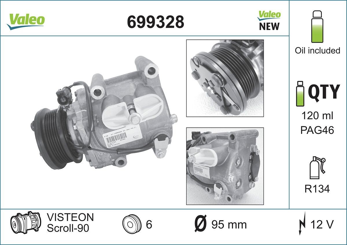 VALEO 699328: Compresor AC cu elei compresor-PAG, NEW ORIGINAL PART