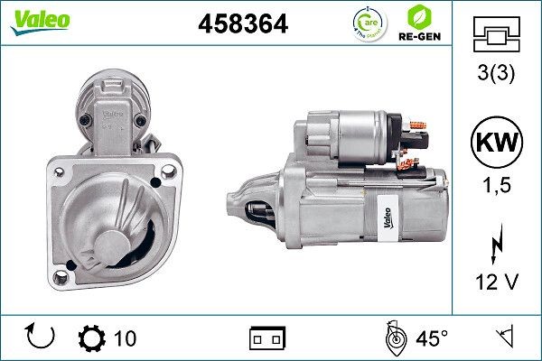 VALEO 458364: Starter 1,5kW, REMANUFACTURED PREMIUM