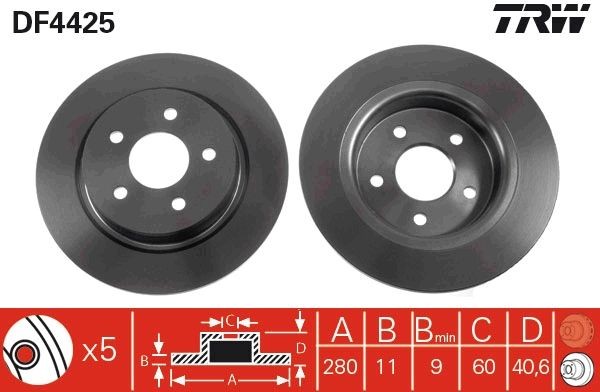 TRW DF4425: Piduriketas Ø: 280mm, täis, Ø: 280mm