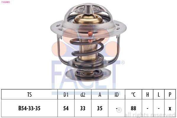 FACET 7.8248S: Termostaat, Jahutusvedelik 88°C, 54mm, 33mm, ilma tihendita, Made in Italy - OE Equivalent