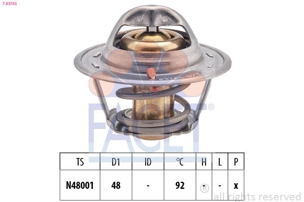FACET 7.8376S: Termostaat, Jahutusvedelik 92°C, 48mm, ilma tihendita, Made in Italy - OE Equivalent