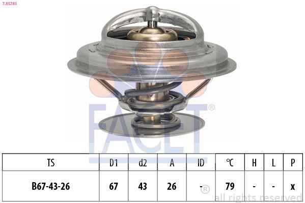 FACET 7.8578S: Termostats, Dzesēšanas šķidrums 79°C, 67mm, 43mm, bez blīves, Made in Italy - OE Equivalent