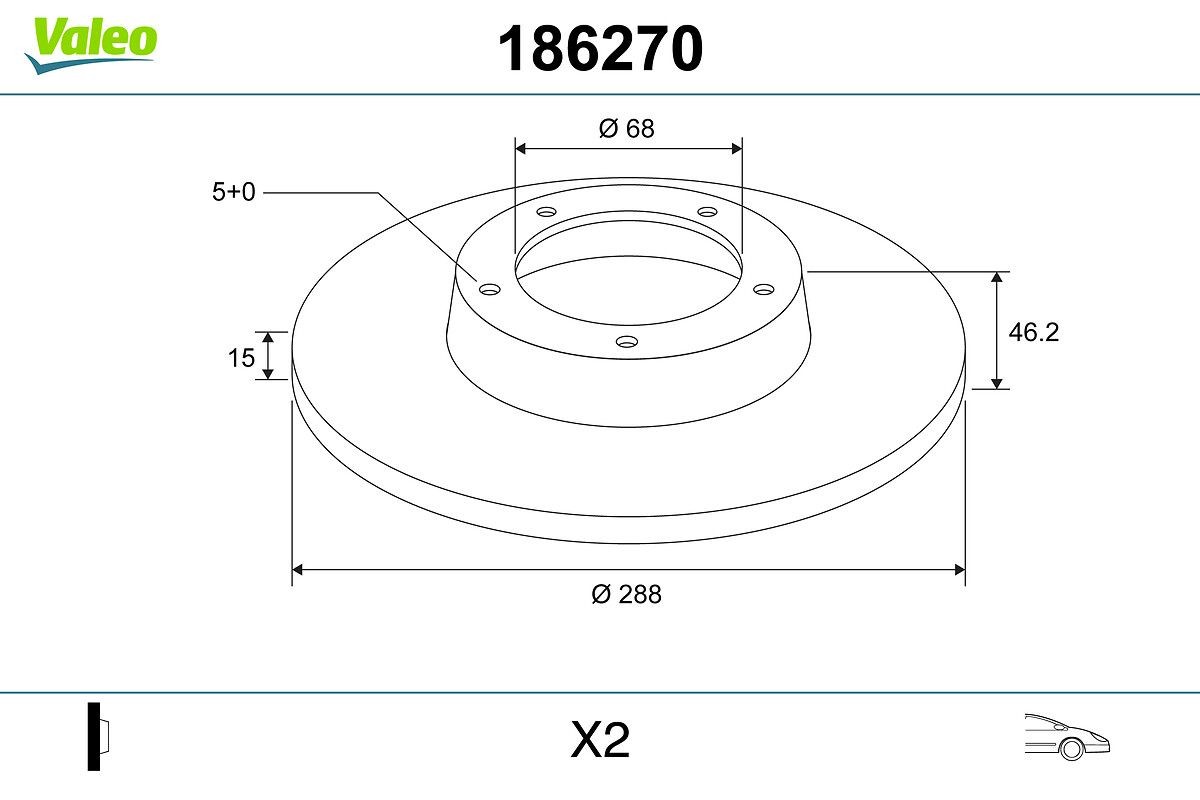 VALEO 186270: Disco freno Assale anteriore, Ø: 288mm, pieno, Ø: 288mm, senza anello sensore ABS, senza cuscinetto ruota integrato