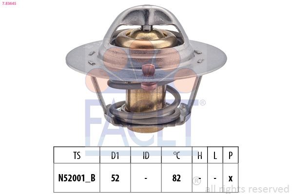 FACET 7.8364S: Termostaat, Jahutusvedelik 82°C, 52mm, ilma tihendita, Made in Italy - OE Equivalent