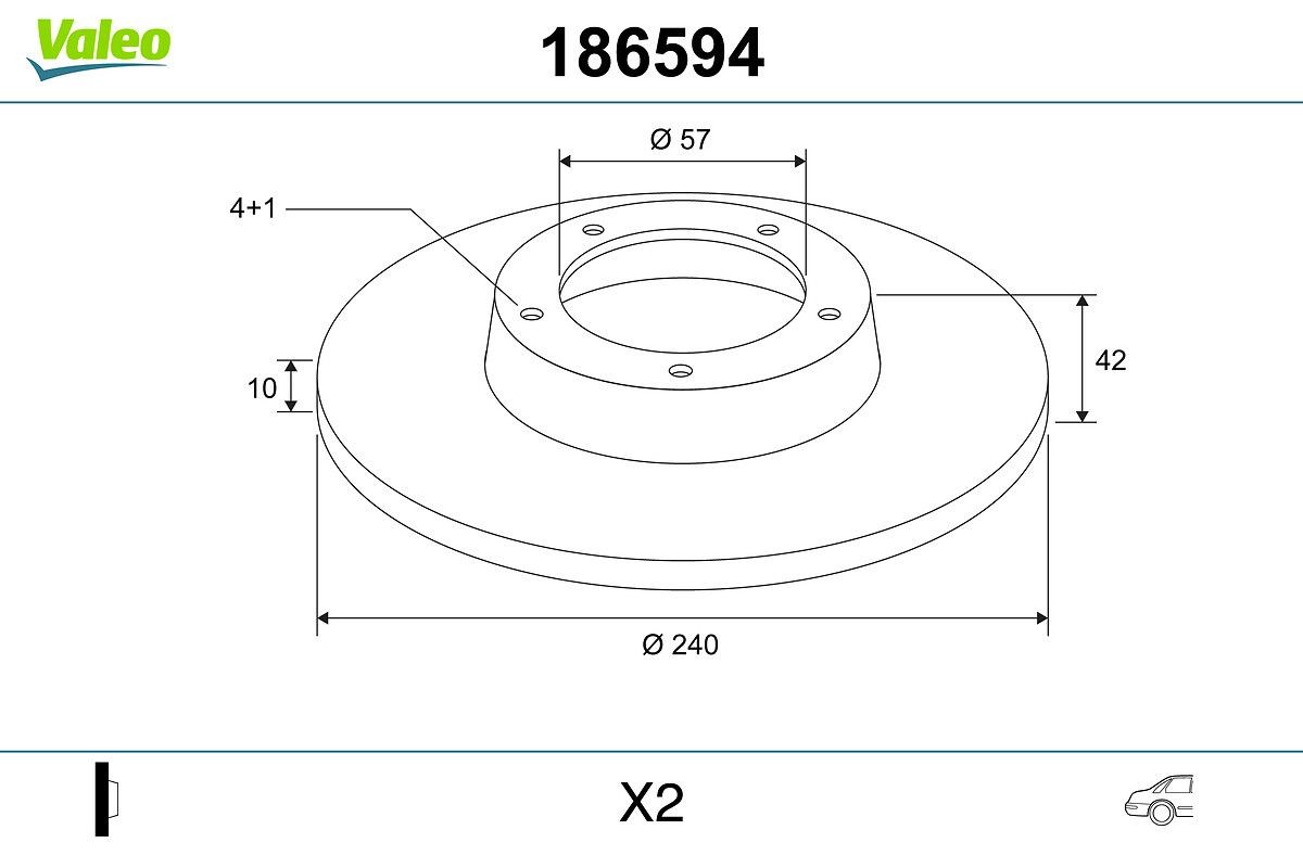 VALEO 186594: Piduriketas Tagasild, Ø: 240mm, täis, Ø: 240mm, ilma ABS- anduriteta, ilma integreeritud rattalaagrita