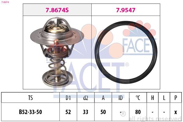 FACET 7.8674: Termostat, lichid racire 80°C, 52mm, 33mm, cu etansare, Made in Italy - OE Equivalent