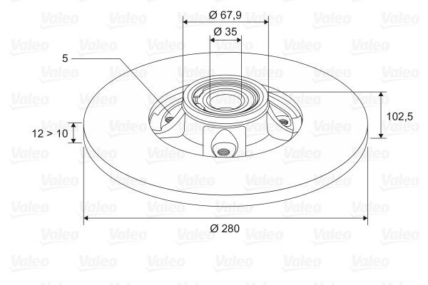 VALEO 197001: Piduriketas Tagasild, Ø: 280mm, täis, Ø: 280mm, koos ABS-andurirõngaga, koos integreeritud rattalaagriga
