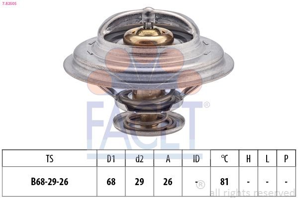 FACET 7.8250S: Termostaat, Jahutusvedelik 81°C, 68mm, 29mm, ilma tihendita, Made in Italy - OE Equivalent