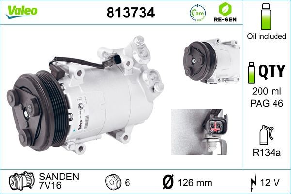 VALEO 813734: Kliimakompressor PAG-kompressoriõliga, REMANUFACTURED