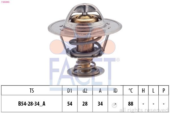 FACET 7.8536S: Thermostat d'eau 88°C, 54mm, 28mm, sans joint d'étanchéite, Made in Italy - OE Equivalent