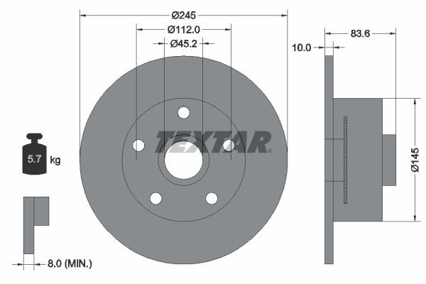 TEXTAR 92154300: Piduriketas Ø: 245mm, täis, Ø: 245mm, koos rattakeskmega, ilma rattalaagrita, ilma rattakinnituspoltideta, koos ABS-andurirõngaga