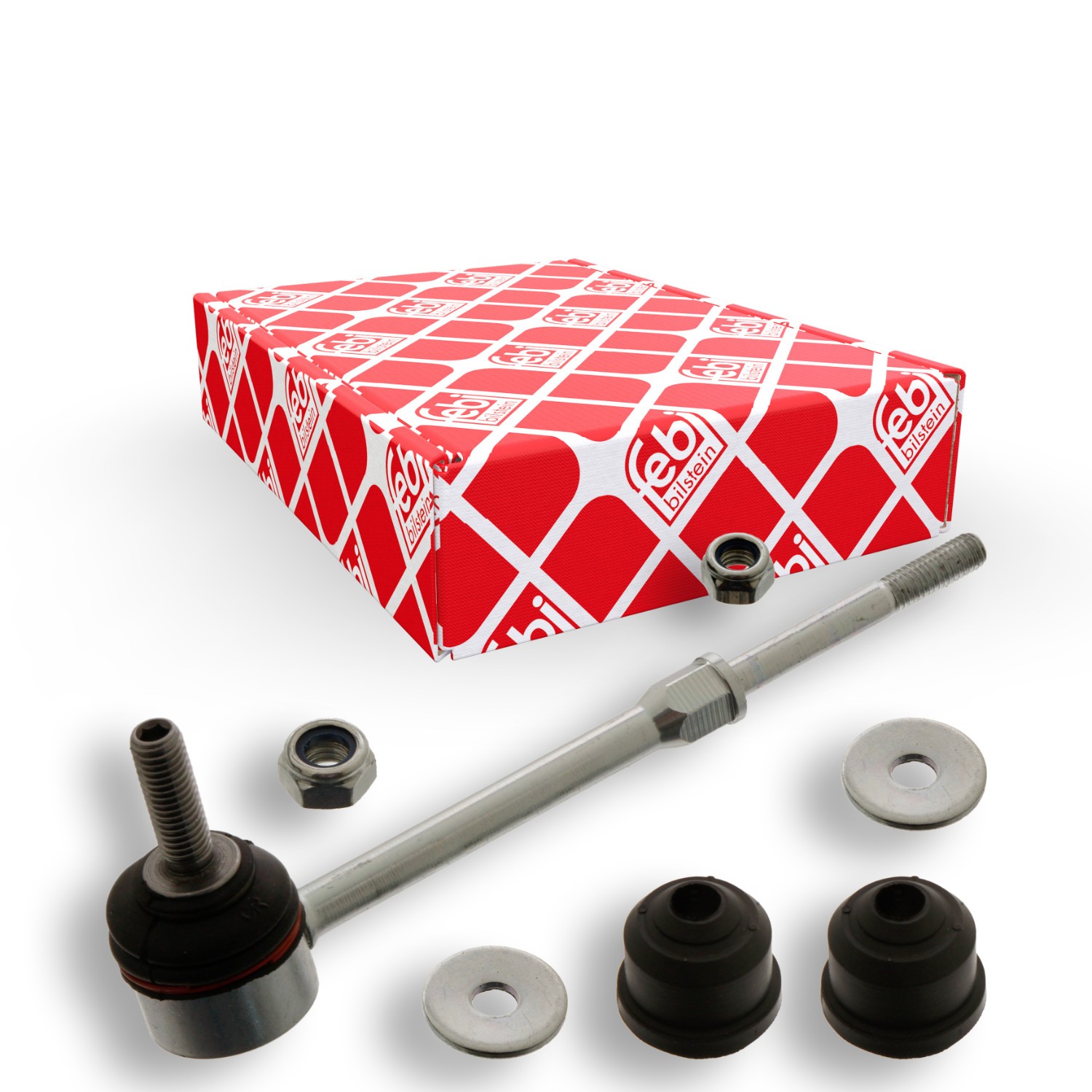 FEBI BILSTEIN 39835: Brat / bieleta suspensie, stabilizator Axa spate stanga, Axa spate dreapta, 117mm, cu lagăre din cauciuc, cu șaibe suport
